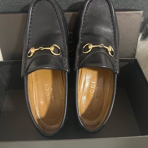 Gucci Black Loafers with Gold Hardware